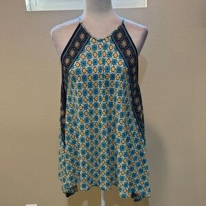 Max Edition Blue and Yellow Geometric Halter Top-L
